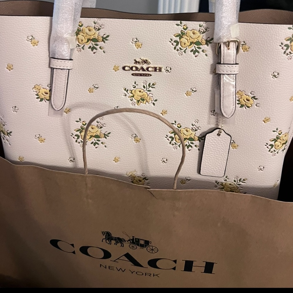 Coach yellow and white Floral Print Mollie Tote Bag